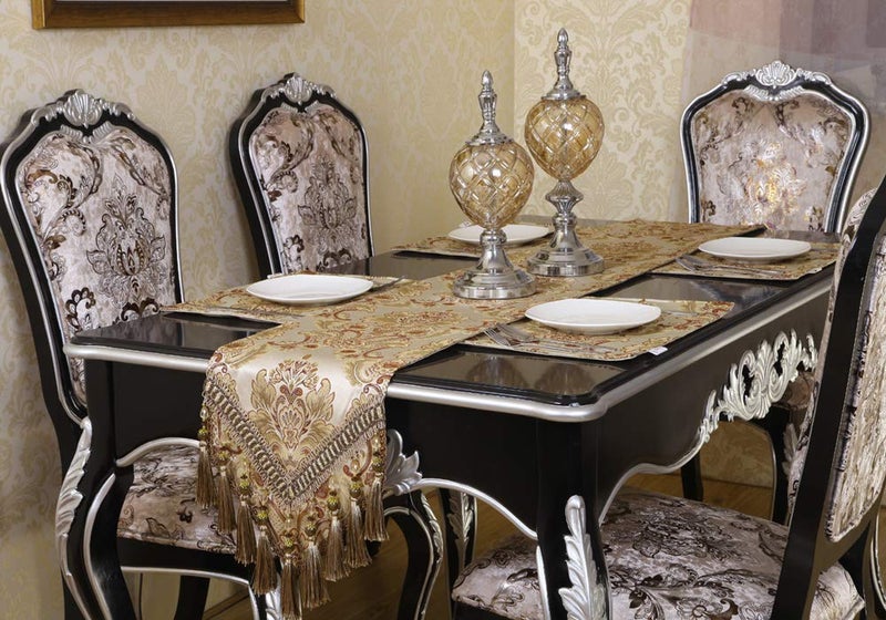 OZXCHIXU European Jacquard Fabric Multi-Tassels Table Runner (14x120 inch, Khaki) - Image 5